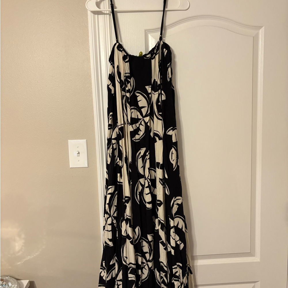 Black and Cream Palm Leaf Sundress